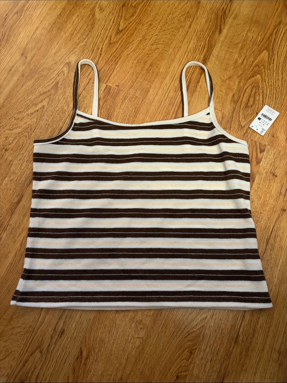 Ardene Brown and White Striped Spaghetti Strap Tank
